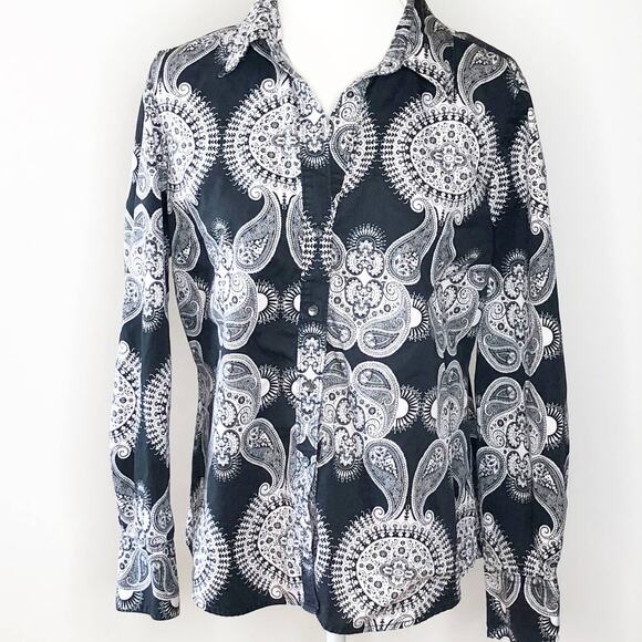 Tommy Hilfiger Paisley button, front shirt, size extra large, black and white - Picture 1 of 6